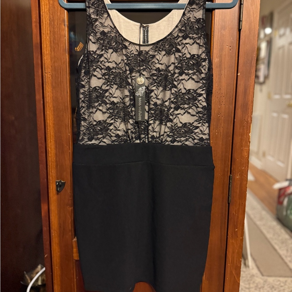 Poof Couture Black Mixed Fabric Sleeveless Dress NWT